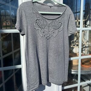 J Crew Beaded Embellished Cotton T-Shirt